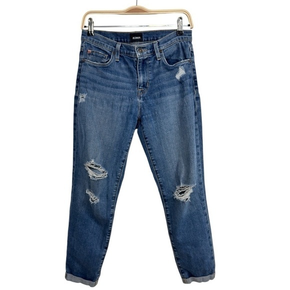 Hudson Jeans Denim - Hudson Natalie Midrise Slim Boyfriend Jeans Size 27 Distressed Cuff Ankle Pant